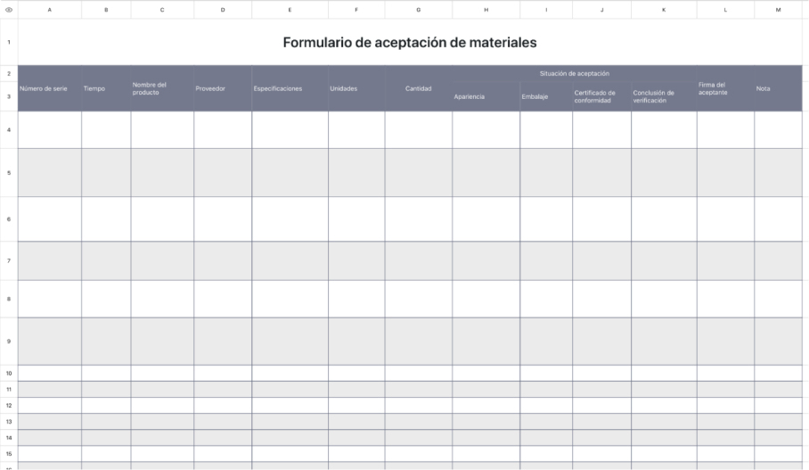 Formulario de aceptación de materiales